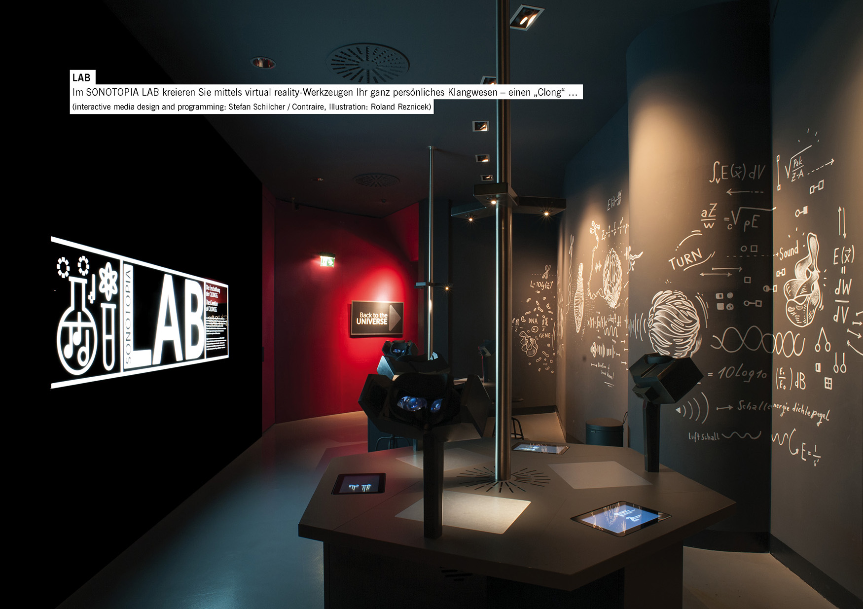 LAB: Im SONOTOPIA LAB kreieren Sie mittels virtual reality-Werkzeugen Ihr ganz persönliches Klangwesen – einen „Clong“ … (interactive media design and programming: Contraire, Illustration: Roland Reznicek)